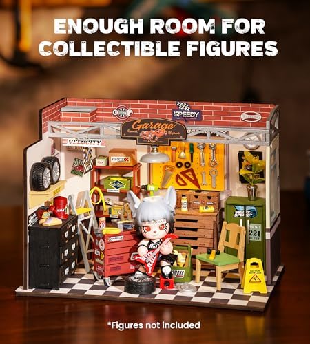 Rowood Miniature House Kit,DIY Miniature Dollhouse Craft Kits for Adults,Mini House Kits with LED,Birthday for Ages 14+(Garage Workshop) - Image 2