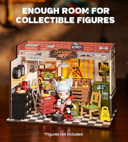 Rowood Miniature House Kit,DIY Miniature Dollhouse Craft Kits for Adults,Mini House Kits with LED,Birthday for Ages 14+(Garage Workshop) - Image 2
