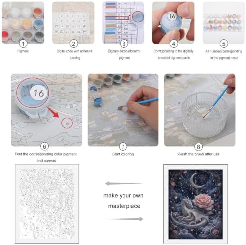 Bozfoxa Paint by Numbers Kit for Adults Beginner Silver Rose Dragon - Image 3
