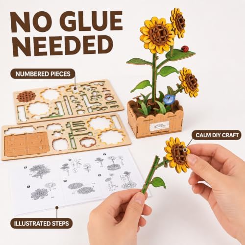 Evankin 3D Wooden Sunflower Puzzle Kit, DIY Bouquet Model - Image 3