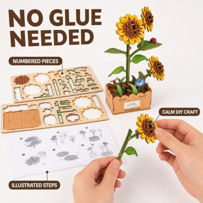 Evankin 3D Wooden Sunflower Puzzle Kit, DIY Bouquet Model - Image 3