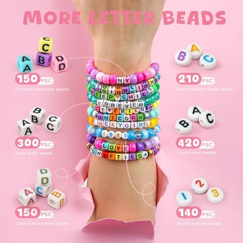 Gionlion 4200Pcs Pony Beads for Bracelet Making Kit, 48 Colors Kandi Beads Bracelet Kit, 2500PCS Rainbow Candy, 1700PCS Friendship Letter Bead with 20 Meter Elastic Strings - Image 4