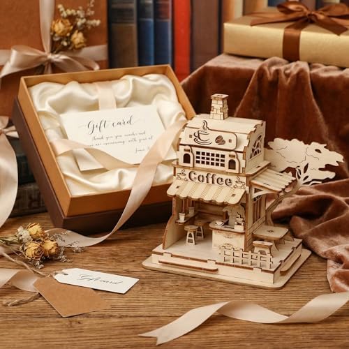 3D Wooden Puzzle Coffee Shop Model Kit - DIY Miniature House Building Set for Adults & Teens, Laser Cut Wood Craft Kit, Educational Hobby Gift for Coffee Lovers, Home Desk Decor - Image 6