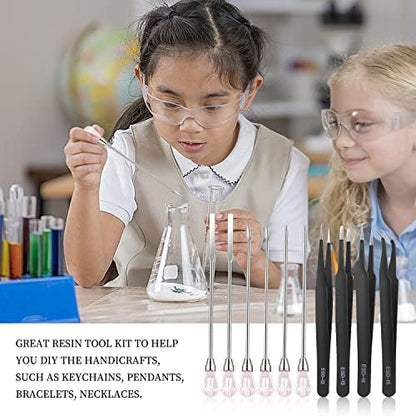 11 Pcs Resin Spoon Tools Kit-Metal Stir Sticks Resin Spoons Poke Needle with Anti-Static Stainless Steel Precision Tweezers Set for Resin Crafts,Jewelry Making,DIY Epoxy Silicone Resin Molds(Pink) - Image 7