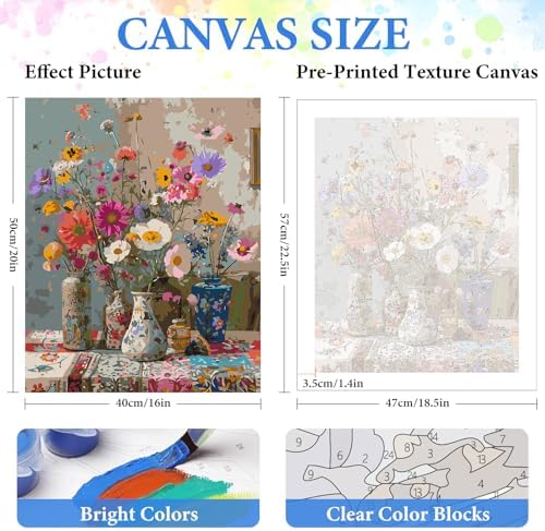 PRASIO Flowers Paint by Numbers Kit for Adults Beginner 16x20 Inch - Image 4