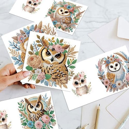 Tontut 6pcs Diamond Painting Kit Greeting Card, Owl 5D DIY Diamond Handmade Holiday Greeting Card with Envelope, Christmas Gift Congratulation - Image 7