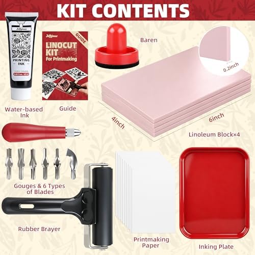 Joygineer Linocut Kit for Printmaking - Block Printing Kit with 4 Soft - Image 2