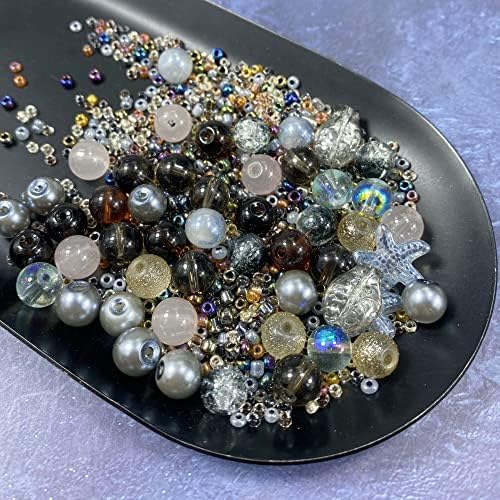 Assorted Glass Resin Beads Multi Size Colors Smooth Cracked Gravel Millet Spacer Beads for Bracelets Necklace Earring DIY Jewelry Making Craft(Smoke Gray Series) - Image 4