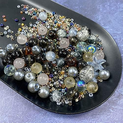 Assorted Glass Resin Beads Multi Size Colors Smooth Cracked Gravel Millet Spacer Beads for Bracelets Necklace Earring DIY Jewelry Making Craft(Smoke Gray Series) - Image 4