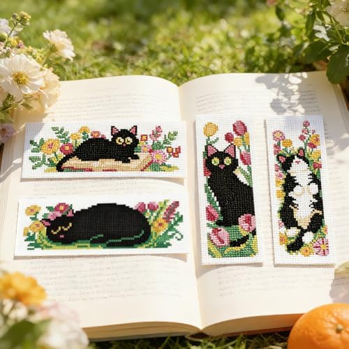 ORIGACH 6 Set Cat and Flower Cross Stitch Bookmark Kit for Beginner - Image 5