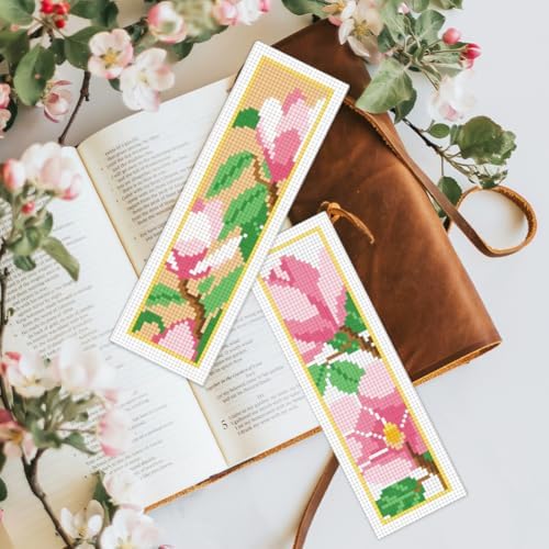 BEUNITONE 6 Pcs Flower Cross Stitch Bookmark Kits for Beginners Magnolia DIY Stamped Cross Stitch Kit Vintage Floral Embroidery Kit with Instruction for Craft Book Lover Reader Writer 8''x2.4'' - Image 7