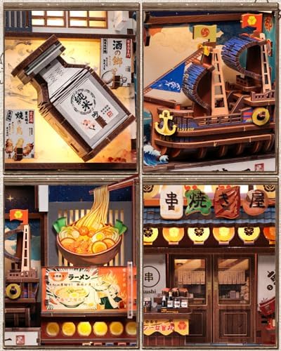 CUTEBEE Book Nook Kit for Adult, Japanese Foldable DIY Miniature House Kit, LED Booknook, Decorative Home Décor, Model Building Craft Gifts for Family Friends (Tsutenkaku Ichiban Street) - Image 3