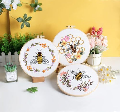 Konrisa Embroidery Kits for Adults Beginner, European Style Bees Collect Honey Stamped Embroidery Starter Kit,DIY Sewing Practice, Needlepoint Cross Stitch Kit,Set of 3 - Image 5