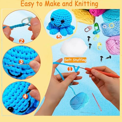 6PCS Crochet Kit for Beginners, Beginners Knitting Kit for Adults, Cute Animals Complete Starter Kit with Step-by-Step Video Tutorials and Instructions, Christmas Gifts for Adults and Friends - Image 6