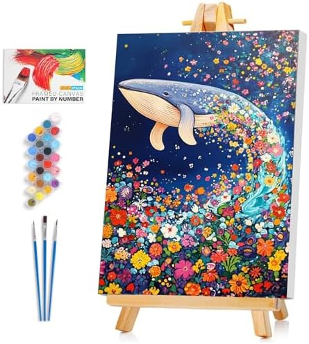 Framed Paint by Numbers Kit for Adults Beginner & Kids Ages 8-12, Dolphin Easy Paint by Numbers with frame, without Easel, DIY Acrylic number painting Kits on Canvas for Gift Home Decor 8 x 12 Inch by Unknown