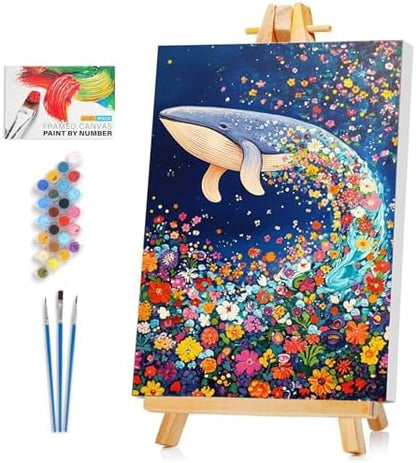 Framed Paint by Numbers Kit for Adults Beginner & Kids Ages 8-12, Dolphin Easy Paint by Numbers with frame, without Easel, DIY Acrylic number painting Kits on Canvas for Gift Home Decor 8 x 12 Inch by Unknown