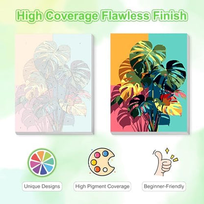 TOSTOG Monstera deliciosa Framed Canvas Paint by Numbers Art Kit for Adults and Kids, Beginner Acrylic Oil Painting Supplies with Wooden Frame for Home Wall Decor 20 * 30 cm/8 * 11.8 in - Image 4