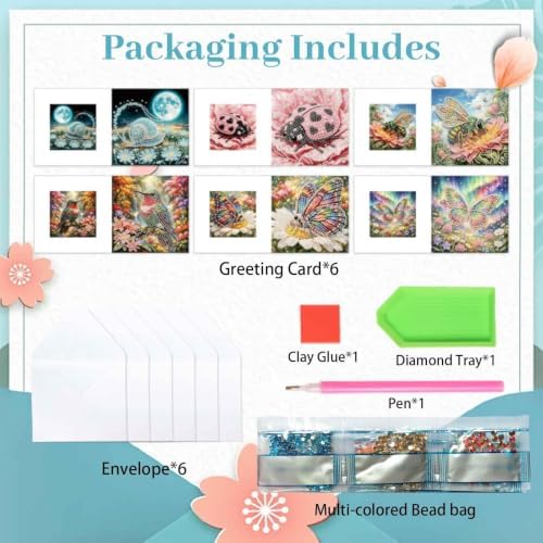 Artiphile DIY Pearl Art Painting Greeting Card Set Crafts Decor 6-Piece Foldable Cards Kit with Envelopes and Tools for Holiday Wishes Adult Crafting Project-Insect - Image 4