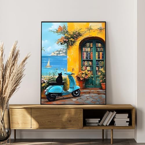 Paint by Numbers Kit for Adults, Coastal Bookshop & Ocean, 16x20 Inch - Image 7