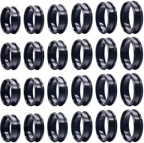 SUNNYCLUE 1 Box 24Pcs Stainless Steel Black Finger Ring Blank Core Inlay Round Grooved Rings Blank US Size 7/8/9/10/11/12 Empty Finger Findings for Jewelry Making Kits Men Women DIY Craft Supplies by SUNNYCLUE