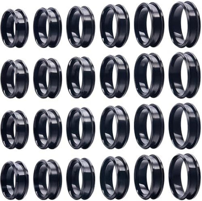 SUNNYCLUE 1 Box 24Pcs Stainless Steel Black Finger Ring Blank Core Inlay Round Grooved Rings Blank US Size 7/8/9/10/11/12 Empty Finger Findings for Jewelry Making Kits Men Women DIY Craft Supplies by SUNNYCLUE
