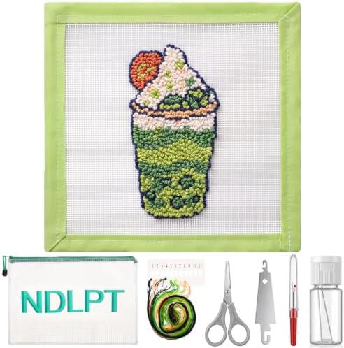 Sabary 14 Mesh Needlepoint Kit Hand Painted Canvas 7.8", Green Matcha Cup by Sabary