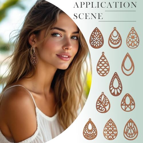 Elecrelive DIY Dangle Earrings Kits 11 Pairs Teardrop Walnut Wood Pendants Natural Wood Earring Blanks with Hooks for DIY Craft Jewelry Making - Image 4
