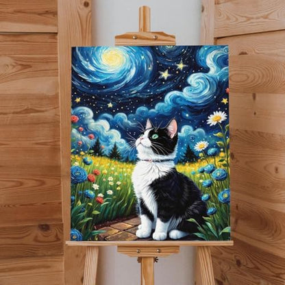 Lovepefe Starry Night Paint by Numbers Kit for Adults Beginner Cat Oil Painting Kit Adult Paint by Number Kits on Canvas DIY Painting for Beginners Art by Numbers for Gifts Home Wall Decor 16x20 Inch - Image 3