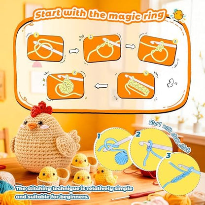 Joyclub Crochet Kit for Beginners 4 Chicken Family with Video for Adults - Image 4