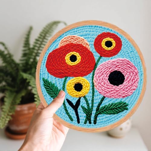 BEUNITONE 2PCS Bohemian Flower Punch Needle Kit for Adults Beginners, Complete Craft Kit Needlepoint Kits for Adults with Hoop, Punch Needle Starter Craft Set for Cloth Festival Gift and Home Decor - Image 4