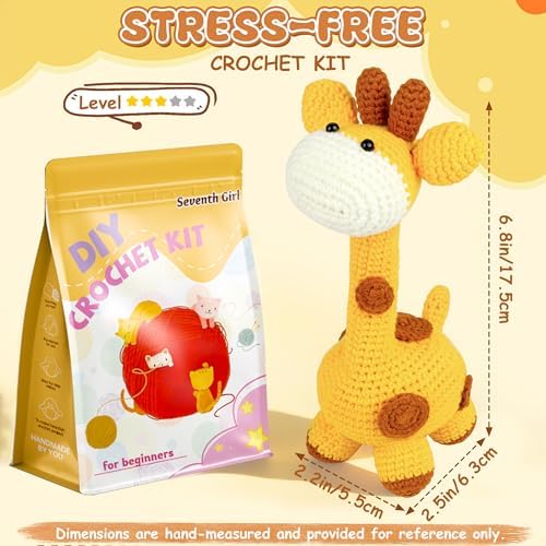 Beginner Crochet Kit for Making Adorable Giraffe - Complete DIY Craft Kit with Yarn, Hooks, and Video Tutorial - Ideal Arts and Crafts for Adults, Room Decor Gift - Image 3