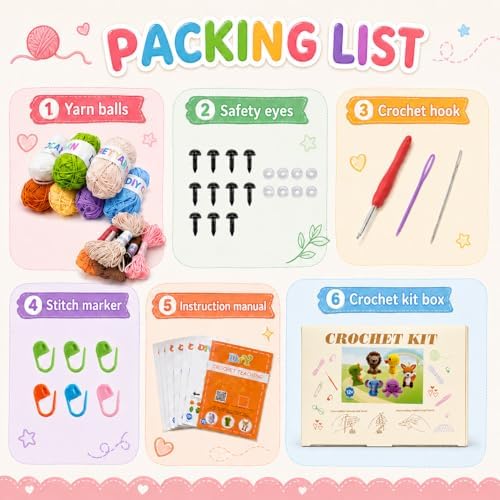 Xanlon Crochet Kit for Beginners,6pcs Animals Knitting Beginner Starter Kit - Image 2