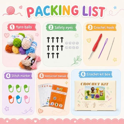 Xanlon Crochet Kit for Beginners,6pcs Animals Knitting Beginner Starter Kit - Image 2