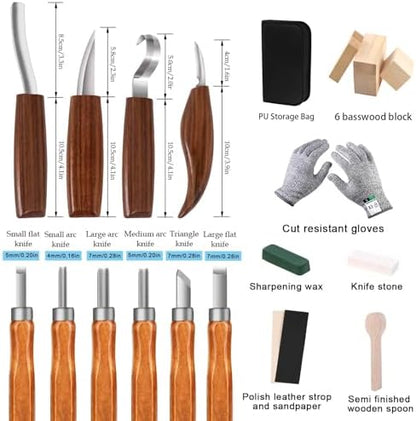 Wood Carving Kit,23pcs Wood Carving Tools with 4 Wood Carving Knives 6 Detail Knives 6 Basswood Blocks,Square Handle Design Whittling Kit DIY Hobbies for Beginners Adults Kids Hobby(NewSet2) - Image 2