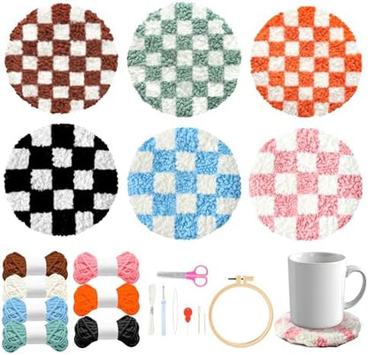 WATINC Punch Needle Coaster Kit - DIY Craft for Beginners, Checkerboard by WATINC