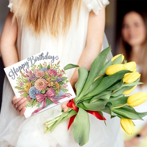 Diamond Art Greeting Cards Kit for Adults – 6Pcs Special Shaped DIY Diamond Painting Cards for Arts Crafts Making, Ideal for Christmas Birthday Thanksgiving Holiday Gift Giving (Bouquet-1) - Image 2