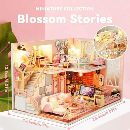 Flever Wooden DIY House Kit, Miniature with Furniture, Creative Craft Gift for Lovers and Friends (Blossom Stories) - Image 2