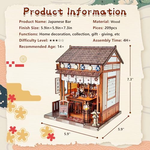 DIY Book Nook Kit for Adults, Japanese Sakura Dollhouse Kit, Miniature House Kit with LED Light, Mini Building Kit, 3D Wooden Puzzles Bookshelf Craft Diorama for Adults Teen Gifts (Japanese Bar) - Image 2