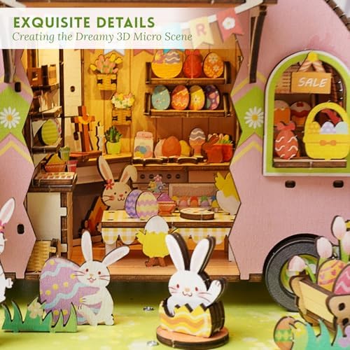 DIY Miniature House Kit (Easter Egg Truck) Tiny Dollhouse Kits for Adults to Build, Mini Model Kits with LED Light&Music Box&Dust-Proof Cover, Birthday Gifts for Family Friends - Image 4