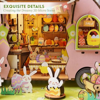 DIY Miniature House Kit (Easter Egg Truck) Tiny Dollhouse Kits for Adults to Build, Mini Model Kits with LED Light&Music Box&Dust-Proof Cover, Birthday Gifts for Family Friends - Image 4