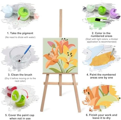 Lxmsja 4 Pack Gentle Garden Paint by Numbers Kit for Adults, Easy Framed Paint by Numbers for Adults Beginner, DIY Acrylic Oil Painting Craft Kits for Home Wall Decor 8x8 inch - Image 7
