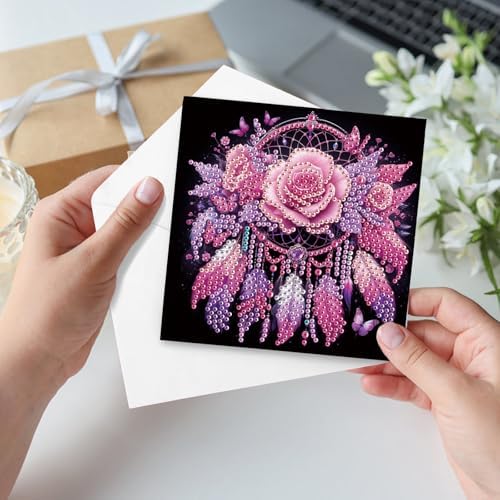 LazyFold 6Pcs DIY Diamond Art Painting Greeting Cards with Envelopes,Dreamcatcher All Occasion Note Card Kit for Women, Handmade Thank You Birthday Friendship Cards Gift - Image 5