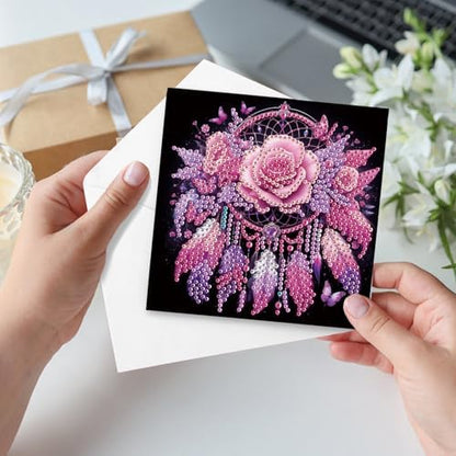 LazyFold 6Pcs DIY Diamond Art Painting Greeting Cards with Envelopes,Dreamcatcher All Occasion Note Card Kit for Women, Handmade Thank You Birthday Friendship Cards Gift - Image 5