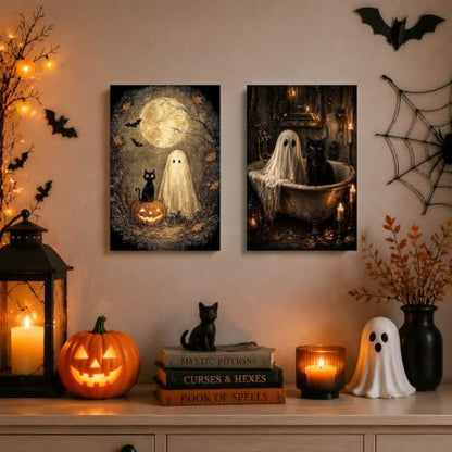 2 Pack Halloween Paint by Numbers Kit for Adults (Ghost&Cat, 8x12inch) - Image 6