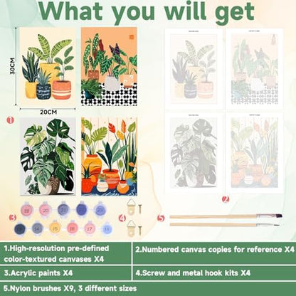 ICYANART 4 Pack Plant Paint by Numbers kit for Adults with Frame and Wooden - Image 3