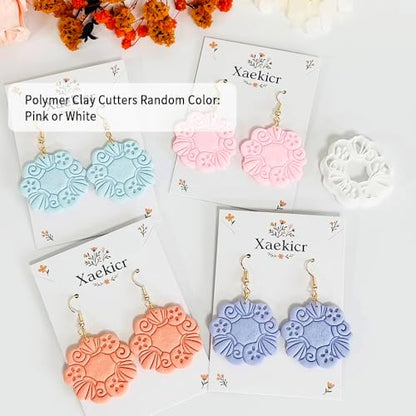 Xaekicr Floral Wreath Polymer Clay Cutters for Earrings – Clay Earring Cutters Set with Nature Pattern, Clay Tools for DIY Jewelry Making - Image 2