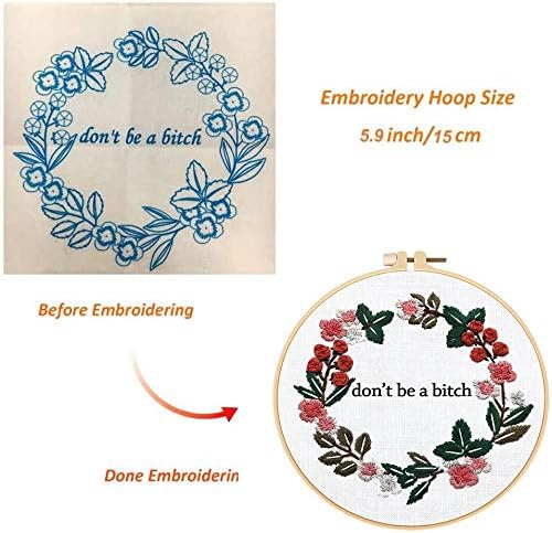 Louise Maelys Cross Stitch Kit Full Range DIY Floral Wreath with Funny Sayimg Embroidery Kit for Beginner - Image 3