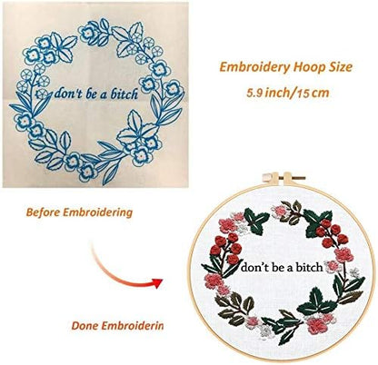 Louise Maelys Cross Stitch Kit Full Range DIY Floral Wreath with Funny Sayimg Embroidery Kit for Beginner - Image 3