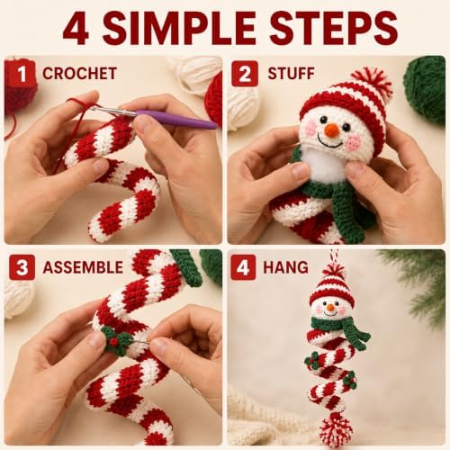 Crochet Snowman Spiral Ornament DIY Kit, Christmas Craft for Adults - Image 4