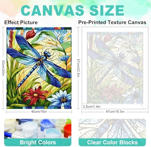 Paint by Numbers Kit for Adults, Dragonfly Stained Glass, 16 x 20 Inch - Image 3